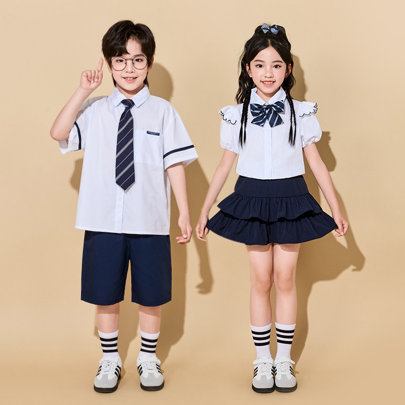 六一儿童节表演服夏季小学生班服园服毕业照学院风衬衫套装演出服