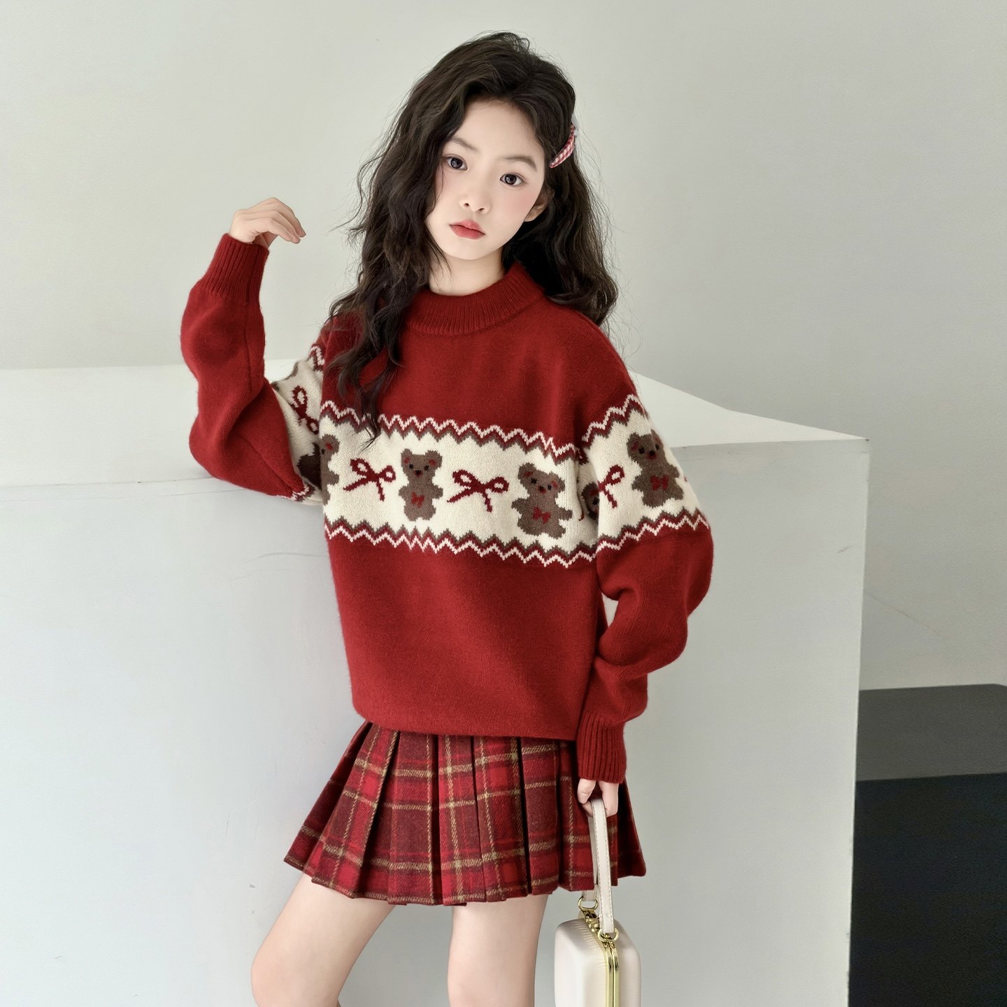 女童毛衣套装冬季新款儿童韩版加绒加厚两件套中大童运动套装冬装