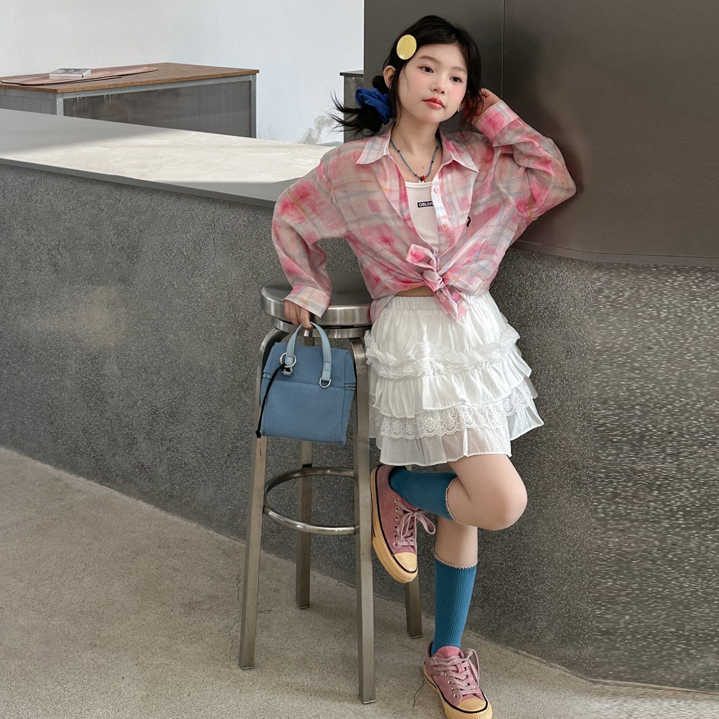 女童百褶裙2026年新款爆彩虹衬衫可爱两件套潮流春季套装上衣儿童