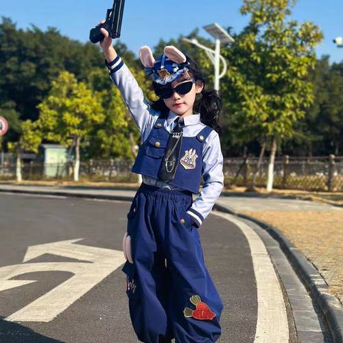 男女童套装疯狂动物城演出服朱迪演出服秋季兔子警官儿童cos服装