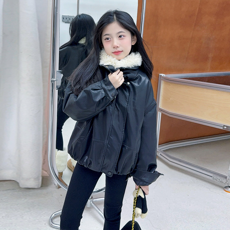 女童加绒皮衣外套冬季新款儿童夹克中大童休闲棉衣童装衣服冬装潮