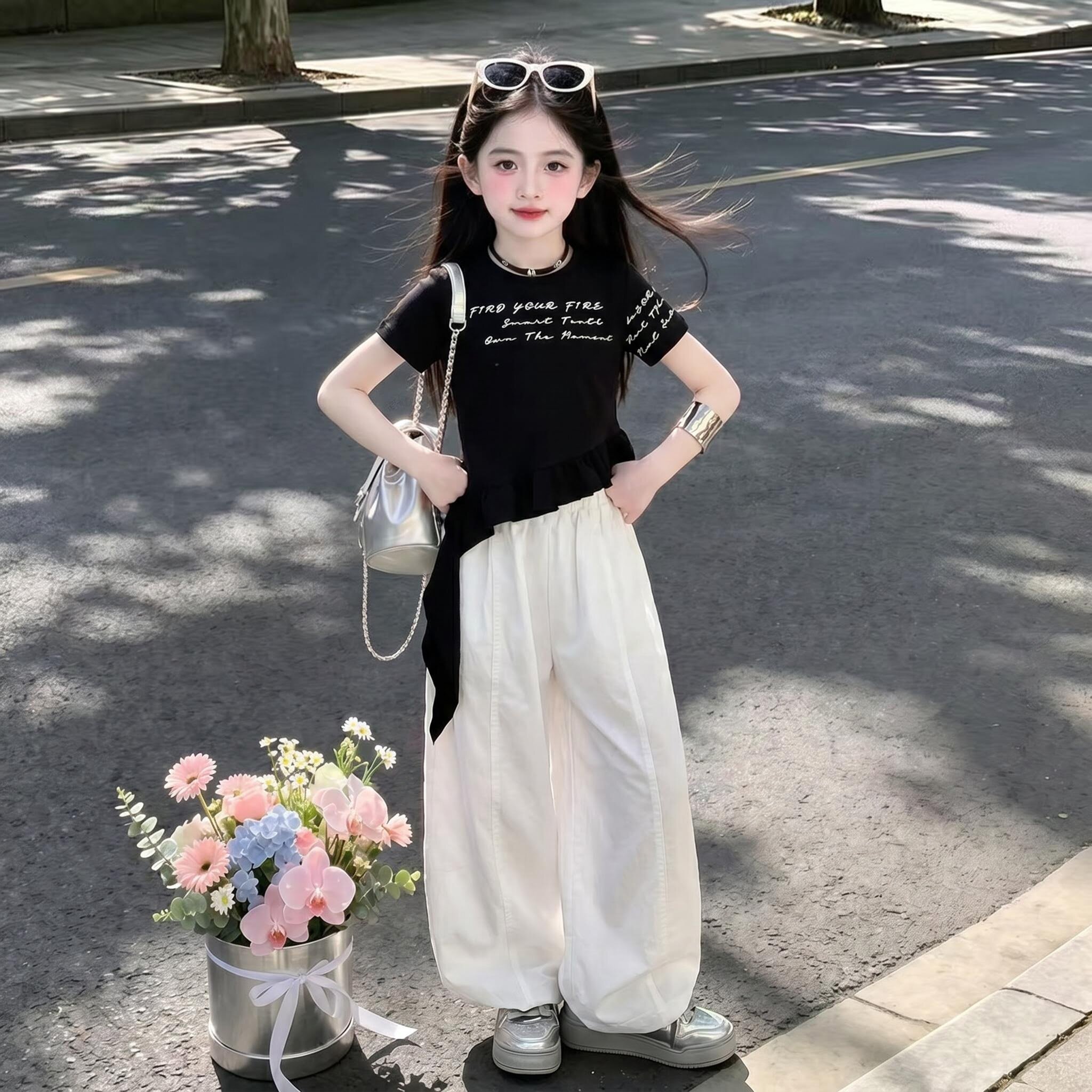 女童嘻哈街舞服休闲裤套装夏季新款女孩潮牌爵士舞服装儿童演出服