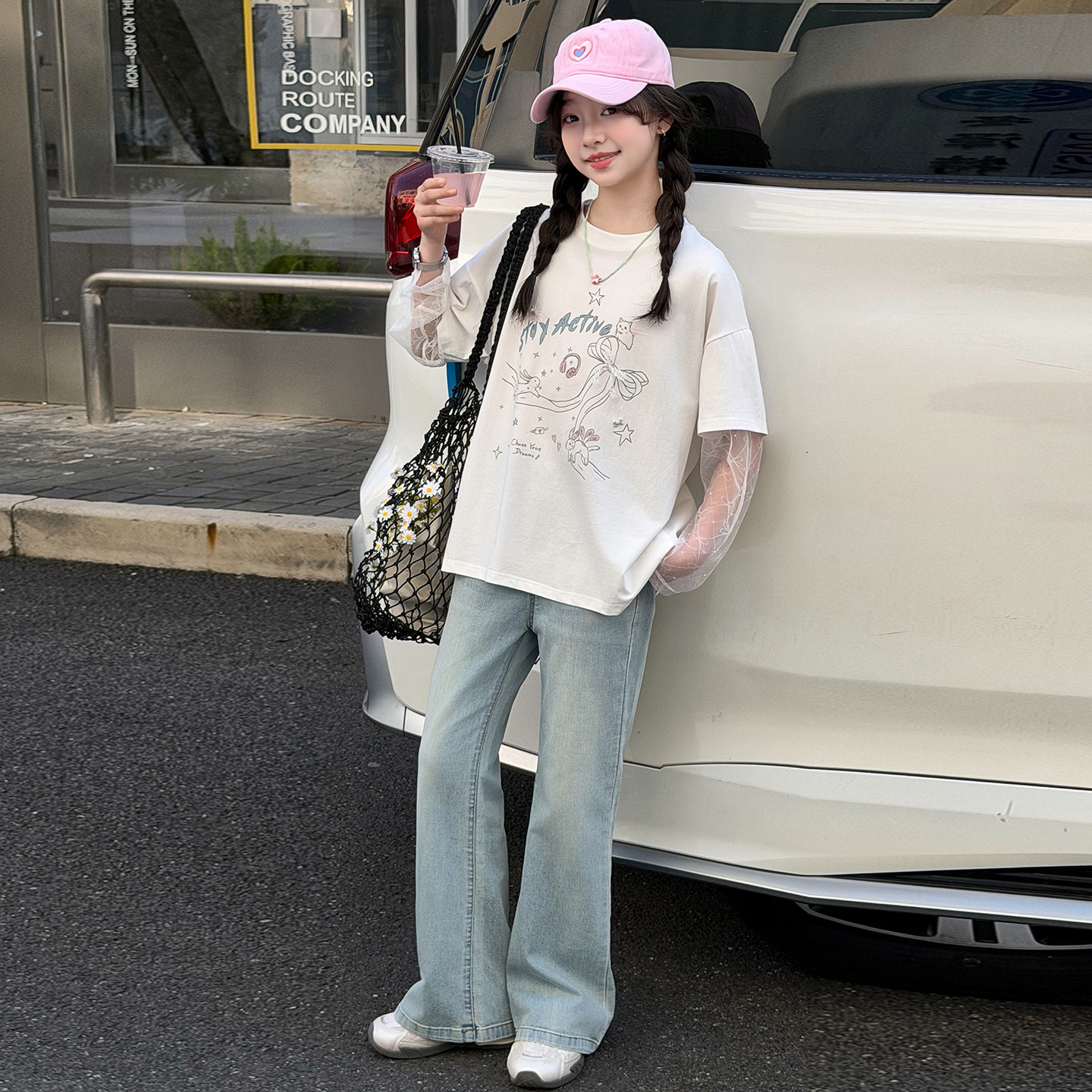 女童短袖T恤牛仔裤套装夏季儿童薄款上衣两件套女孩休闲裤衣服潮t