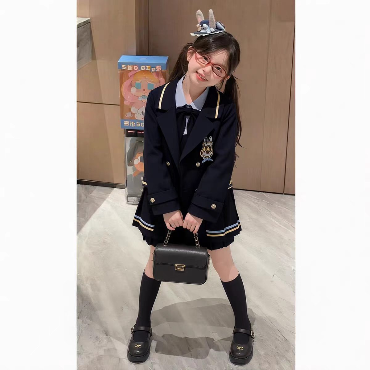 女童学院风套装春秋新款女孩西装外套假两件连衣裙班服团体演出服