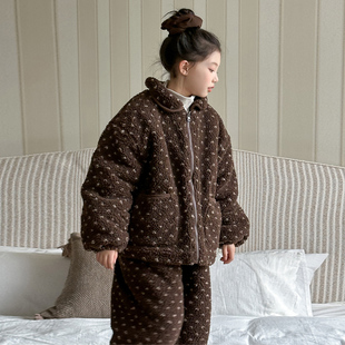女童睡衣冬季新款儿童家居服套装女大童加绒加厚保暖两件套冬装潮