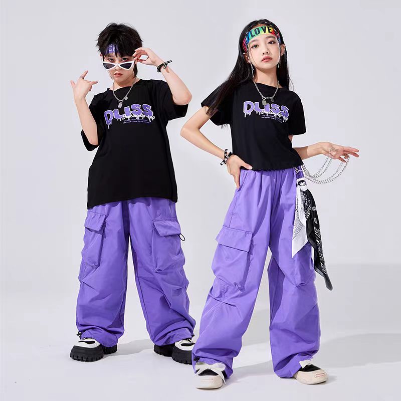 六一儿童节表演服夏款男童纯棉嘻哈街舞套装女孩爵士舞服装演出服