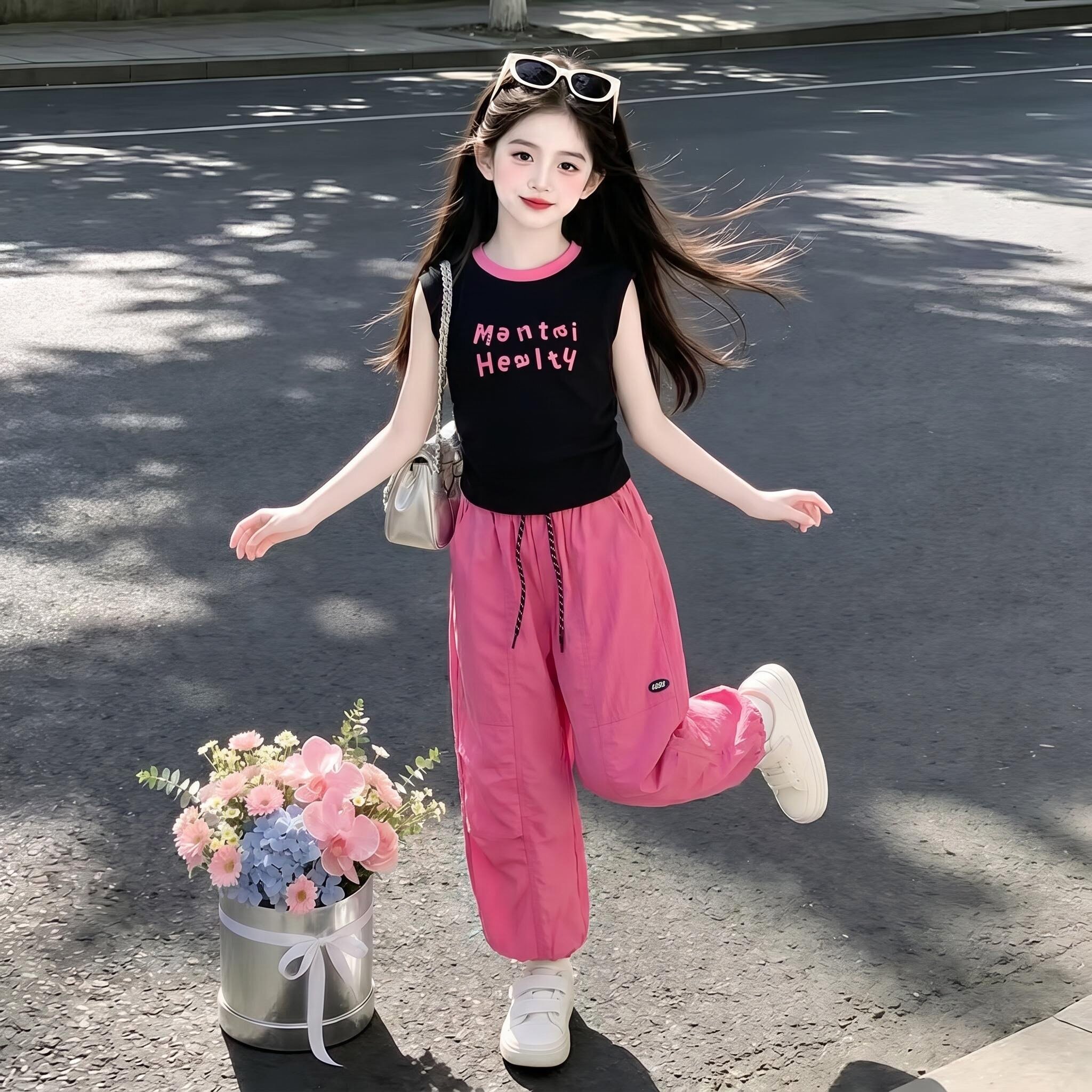 女童背心套装夏季韩版女孩无袖上衣裤子两件套中大儿韩版洋气童装