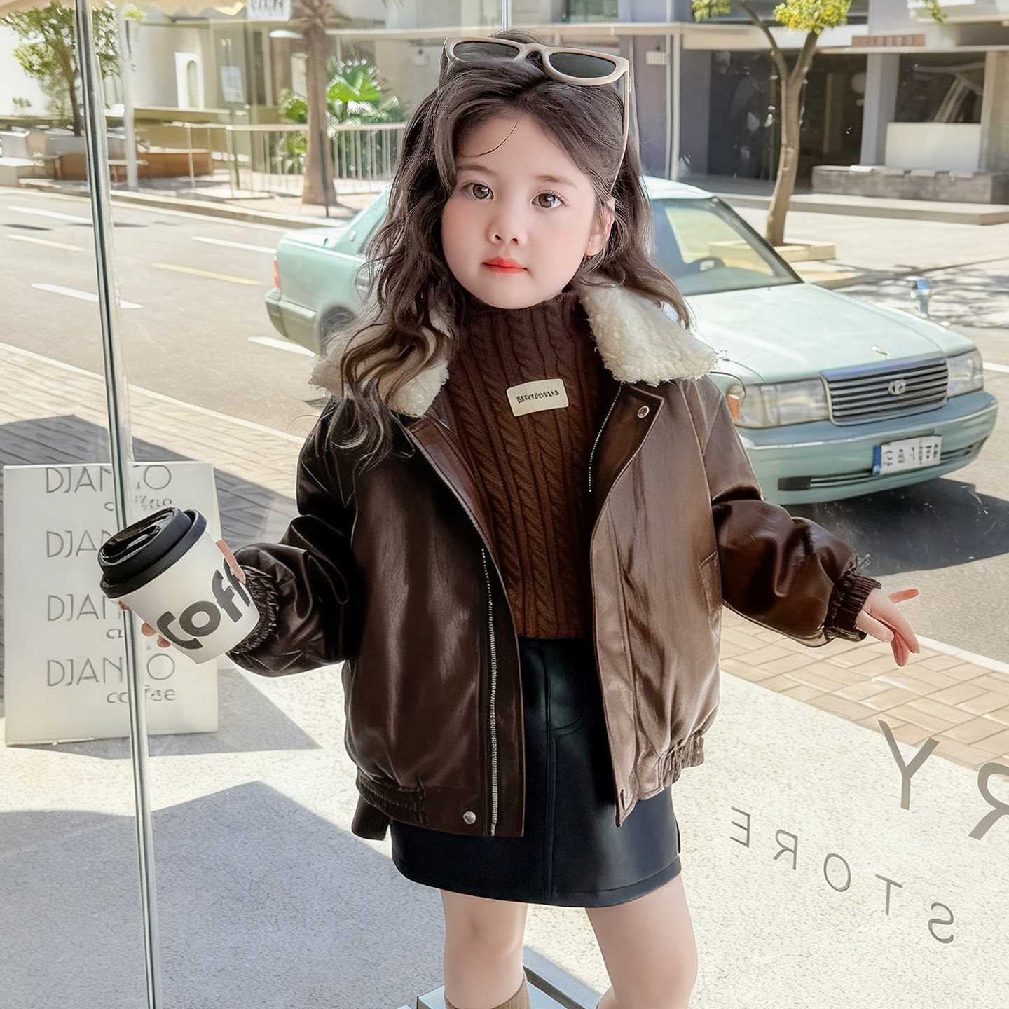 女童加绒皮衣外套冬季新款儿童夹克中大童休闲棉衣童装衣服冬装潮