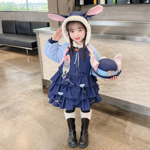 女童套装疯狂动物城朱迪连衣裙演出服棉服女童兔子警官cos服装
