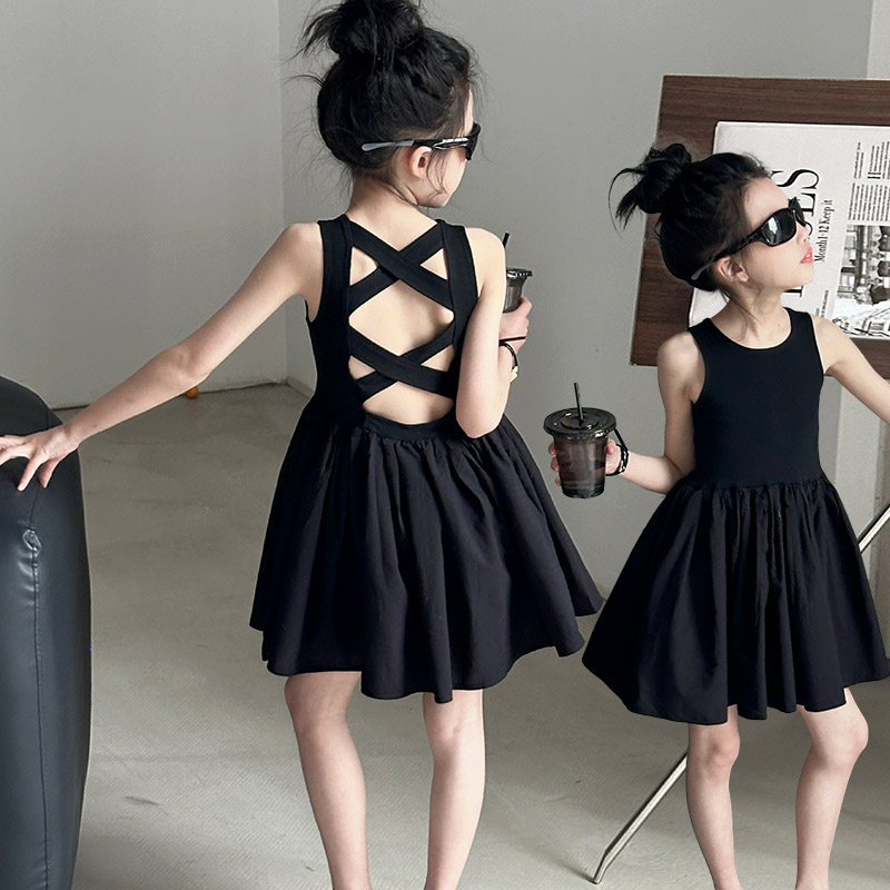 女童裙子夏季2024新款赫本风后背开叉连衣裙童装女装儿童韩系穿搭