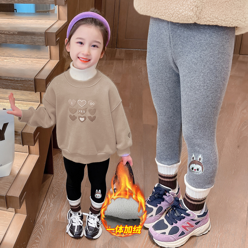 女童加绒保暖打底裤冬季新款女孩纯棉弹力裤中小童加厚裤童装长裤