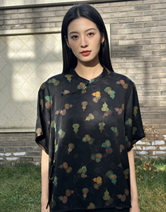 葫芦纹香云纱 桑蚕丝短袖 葫芦真丝香云纱花罗底胚 质感100