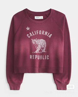 Hollister 小海鸥国内代购宽松短款红熊圆领套头卫衣不支持退换货