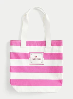 Hollister海鸥国内代购LOGO美式可爱条纹棉质帆布包不支持退货
