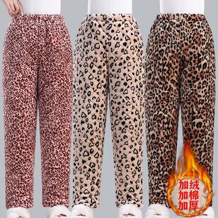 三层超厚夹棉裤冬季妈妈女睡裤珊瑚绒加绒夹棉加厚保暖防寒家居裤