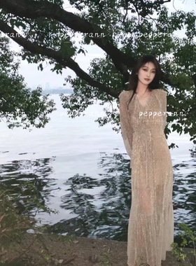 pepperann私人订制 蚌壳少女 荷叶领金闪夏季长开衫连衣裙