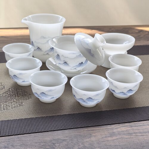 冰种璞玉瓷高档德化白瓷茶具套装家用功夫茶具三才盖碗茶杯茶盏