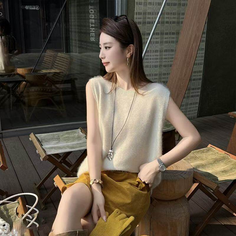优雅随性 软糯拉绒羊毛衫背心简约马甲女26秋冬保暖无袖坎肩马夹