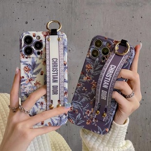 老花D家适用苹果15手机壳品iphone16promax高级腕带支架14pro全包防摔13复古碎花同款潮12小众女