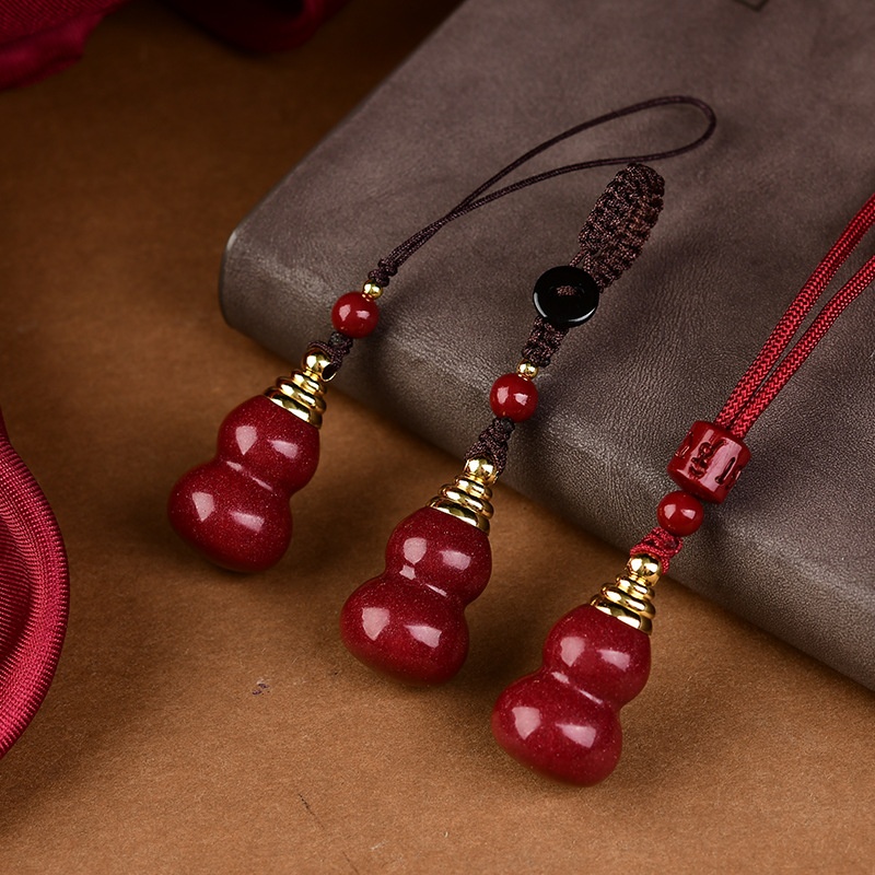 朱砂葫芦吊坠可打开空心瓶子装原石项链钥匙扣葫芦手机挂件低含量