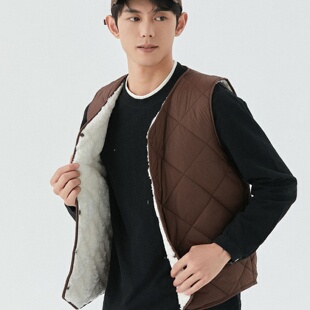衫宣男士羊羔绒秋冬短款男士背心菱形加绒保暖毛西装尖角马甲2162