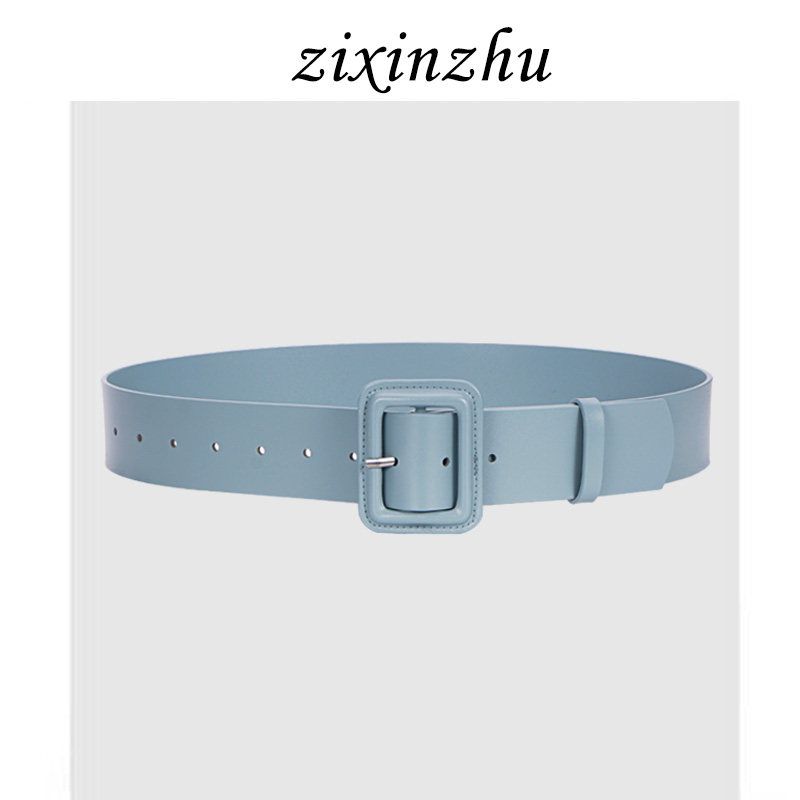 夏季真皮蓝色腰带女士配连衣裙子时尚百搭装饰西装小众牛皮皮带