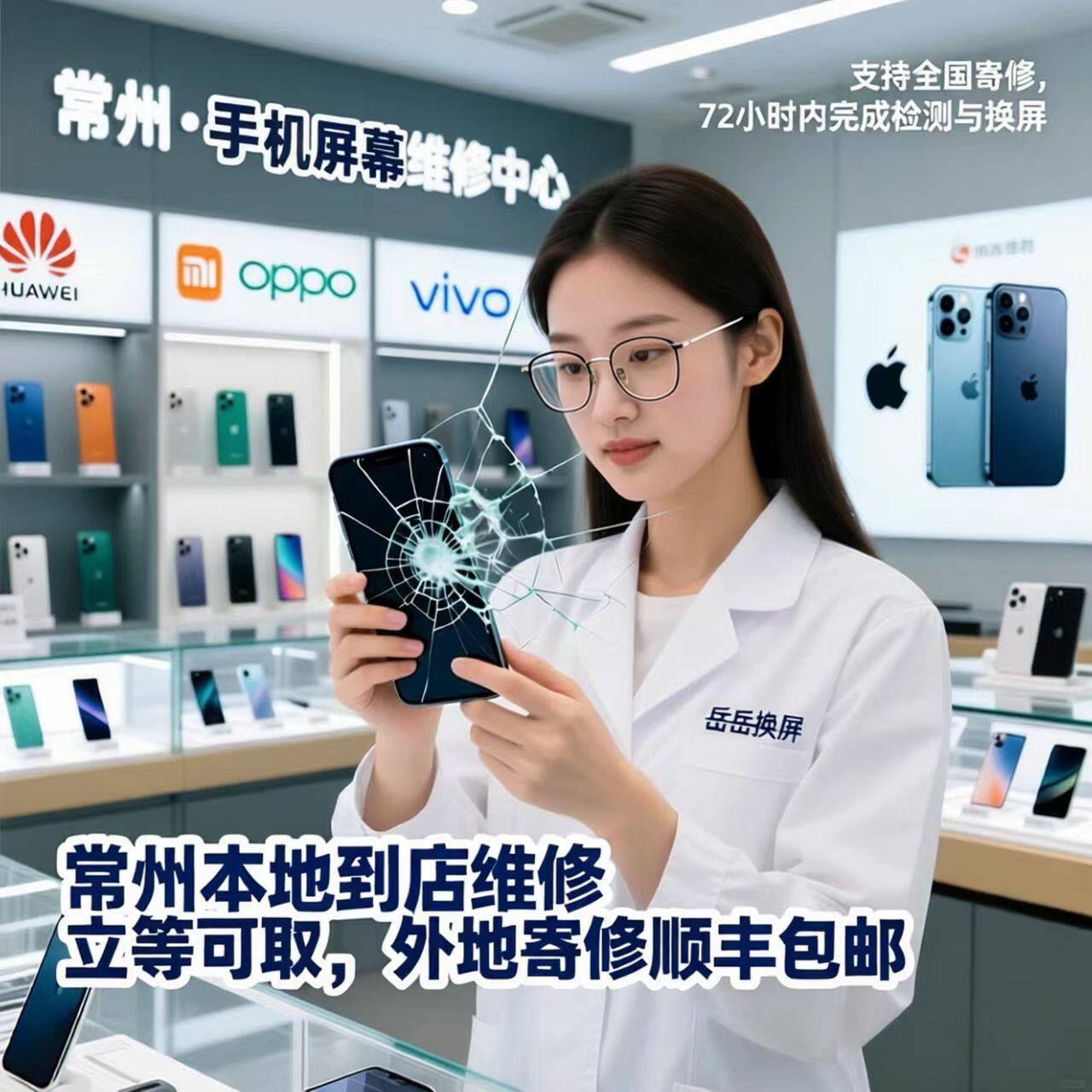 oppo华为Mate40 小米10 11 12 13 14Pro维修换原装外屏玻璃总成