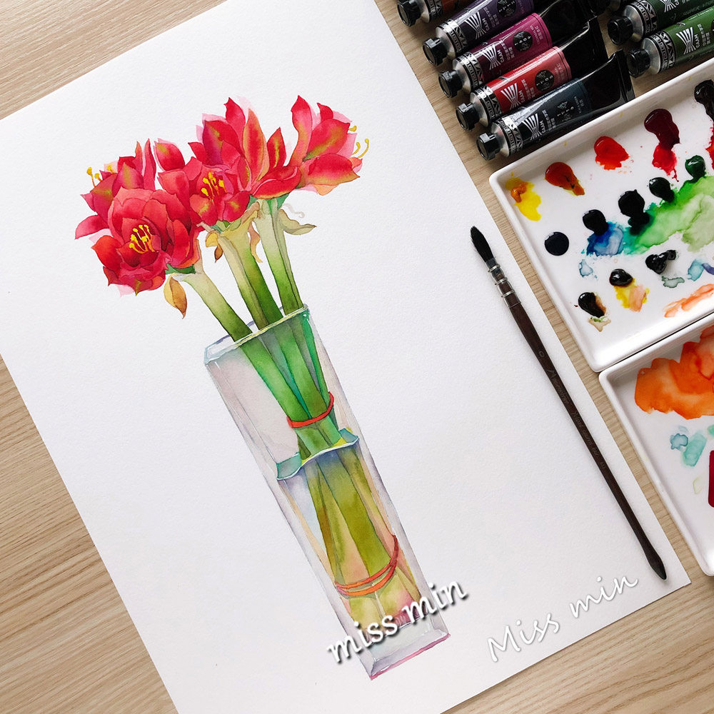 敏小姐美术馆 视爵水彩颜料植物花卉配色高透明15m管彩颜料