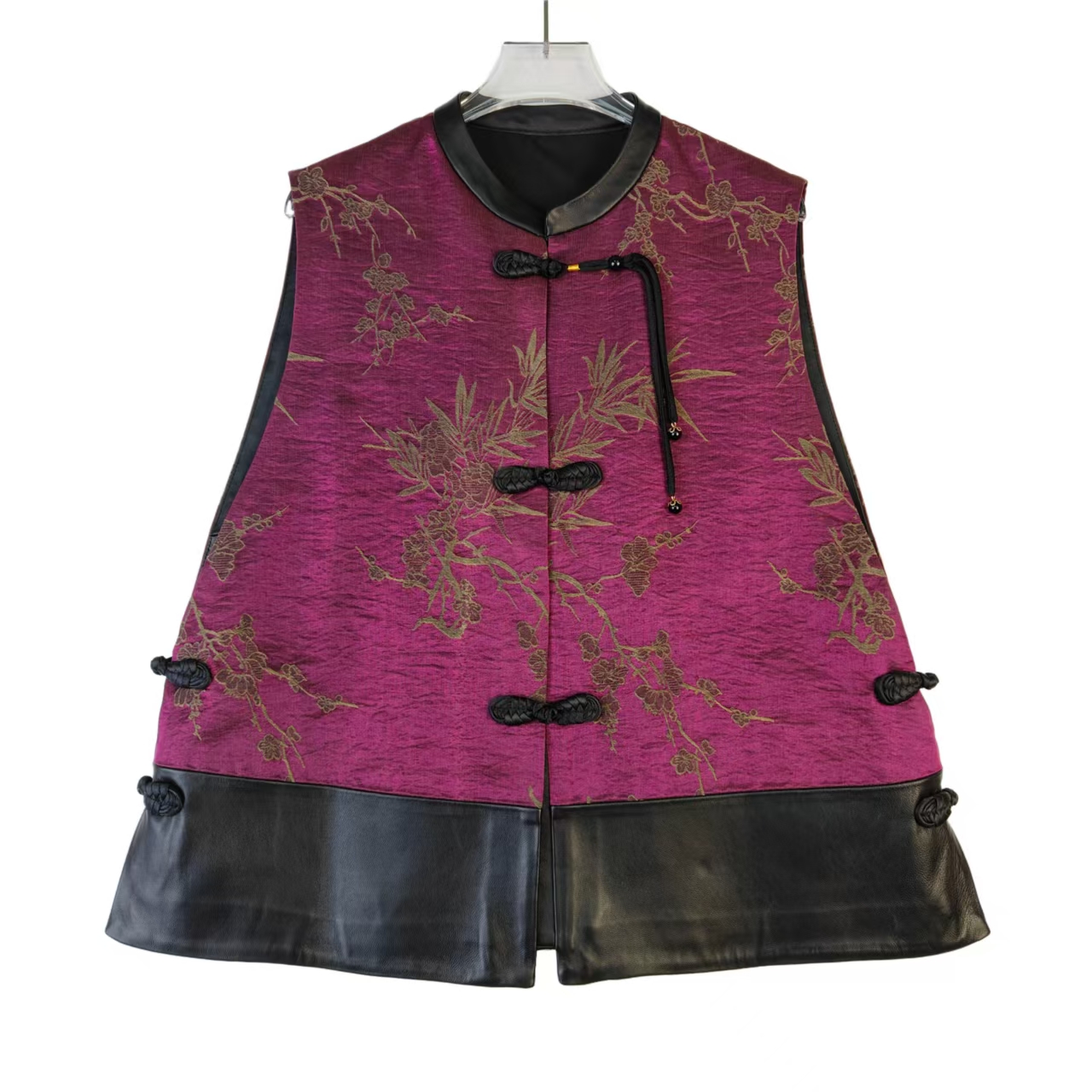 SNS103 新款新中式盘扣女士绵羊皮马甲