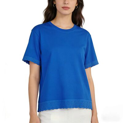 MXM306 新款时尚简约百搭蕾丝拼接纯棉女士短袖