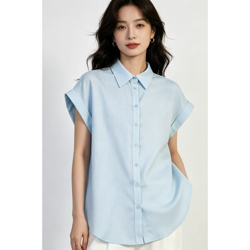 PL222 新款时尚刺绣短袖天丝亚麻女士衬衫 bo