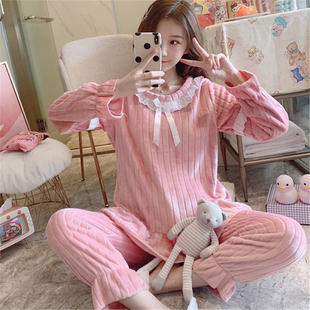 网红冬季加厚加绒法兰绒睡衣女冬天可爱公主闺蜜珊瑚绒家居服套装
