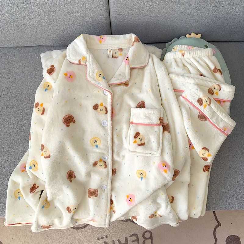 开衫加绒冬季保暖珊瑚绒家居服