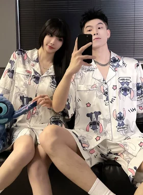 情侣睡衣夏季女冰丝短袖男士套装