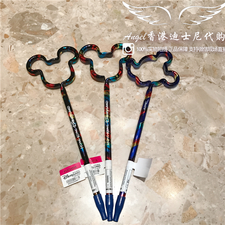 香港迪士尼 米奇头镂空造型 塑料炫彩款 圆珠笔 可爱走珠笔