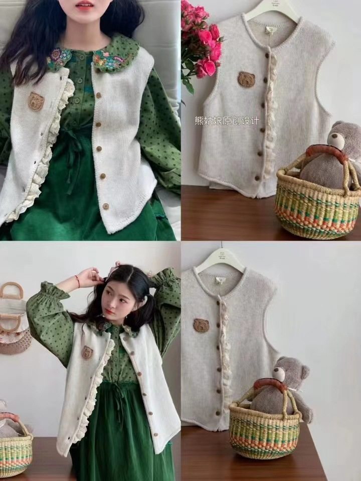熊姑娘2023秋季新款女马甲坎肩上衣开衫森系女装百搭高级感小众