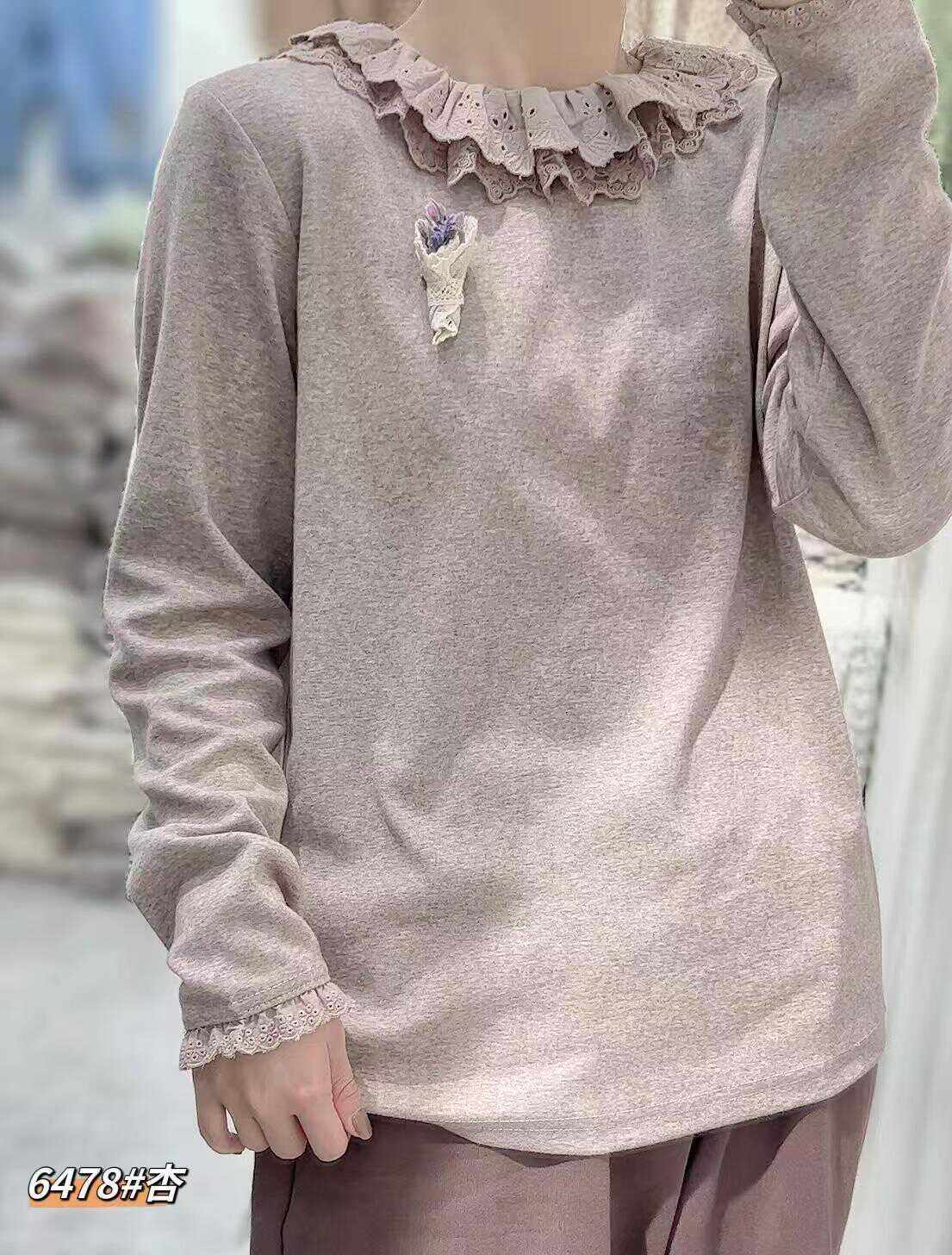 纯色蕾丝双层刺绣花边领针织百搭