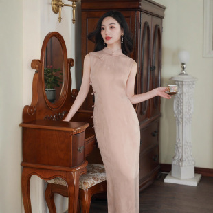 女人好闺蜜新中式旗袍绝美订婚可穿素雅夏季铜氨丝粉色高级感