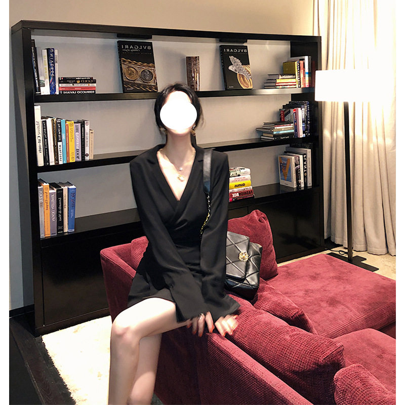 女人好闺蜜撩人小众设计感深V西装晚会礼服裙一片式连衣裙