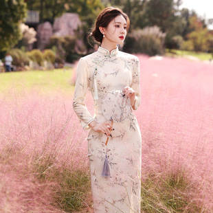 女人好闺蜜2024冬季 显瘦温婉宴会文艺风气质旗袍 新款 曼丽绒长款