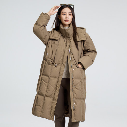 恩瑞妮廓形羽绒服女长款连帽