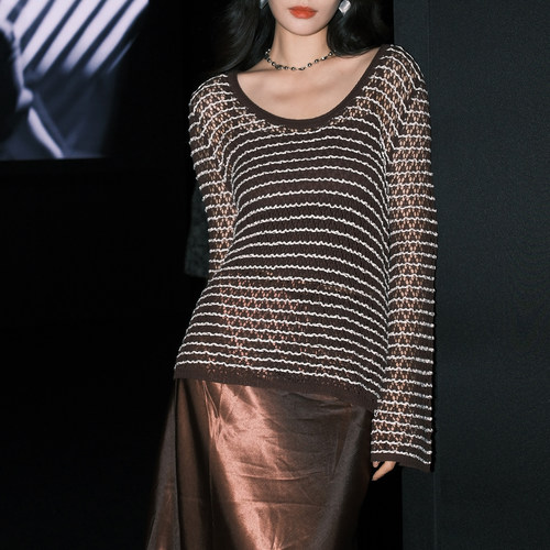 恩瑞妮辣妹风条纹防晒针织衫女