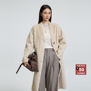 恩瑞妮慵懒风仿水貂毛皮草大衣女中长款 环保皮草外套2025新冬款