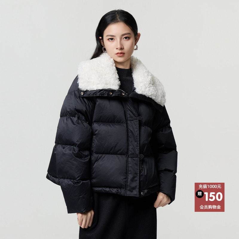 恩瑞妮黑色大毛领羽绒服女短款宽松外套冬季2026年新款女装