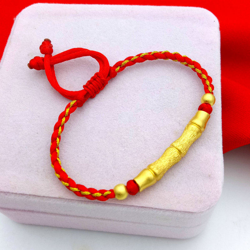 沙金转运竹节红绳手链女久不掉色仿镀黄金真言猫眼玲珑珠麻花手绳