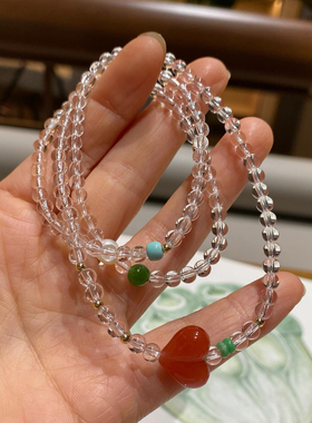 双A天然白水晶多圈手链南红玛瑙爱心手串多宝绿松石和田玉项链女