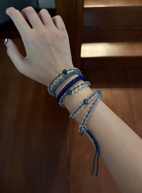 10A净体天然白水晶佛珠手链108颗念珠项链简约风蓝晶石配珠项链女