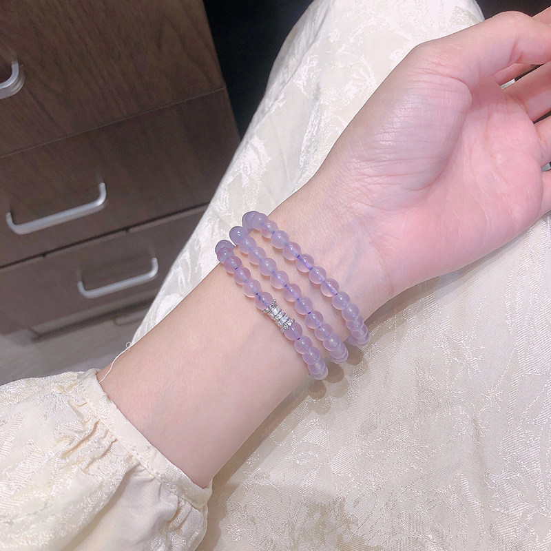 天然马达加斯加冰种紫罗兰冰透粉紫玉髓手链女款多圈翡翠项链水晶
