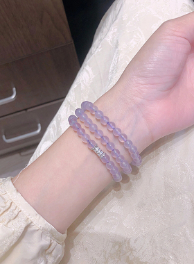 女款冰种粉玉髓简约设计百搭手链