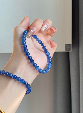 高品质天然冰种蓝晶石手链单圈叠戴水晶手串饰品小众百搭男女款
